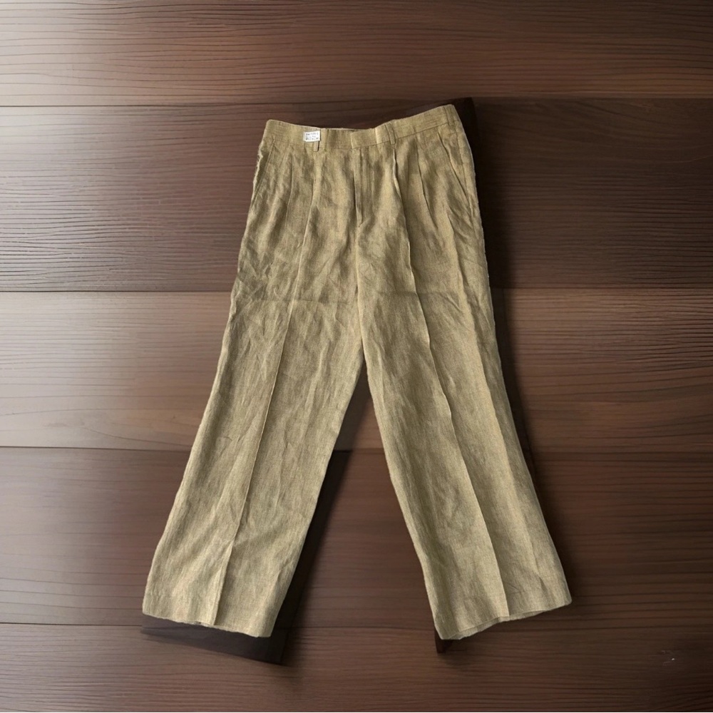 Hickey Freeman Sport  Dress Pants Size 35 Tan  100% Linen Made In Italy